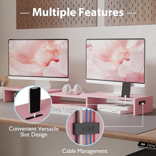 Black Dual Monitor Stand Riser with Smartphone Holder F432499