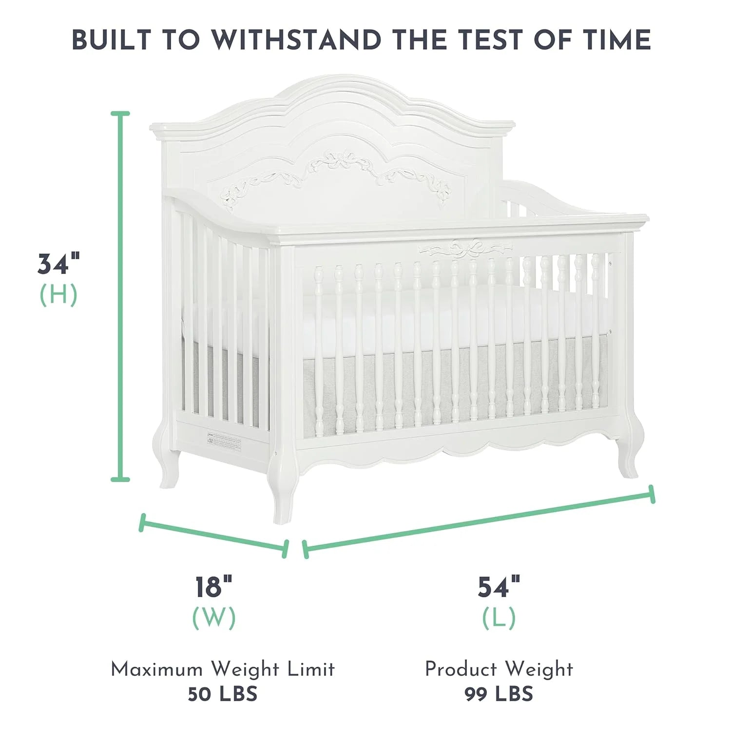5-in-1 Convertible Crib in Frost, Greenguard Gold Certified, Wooden Baby Crib X39297