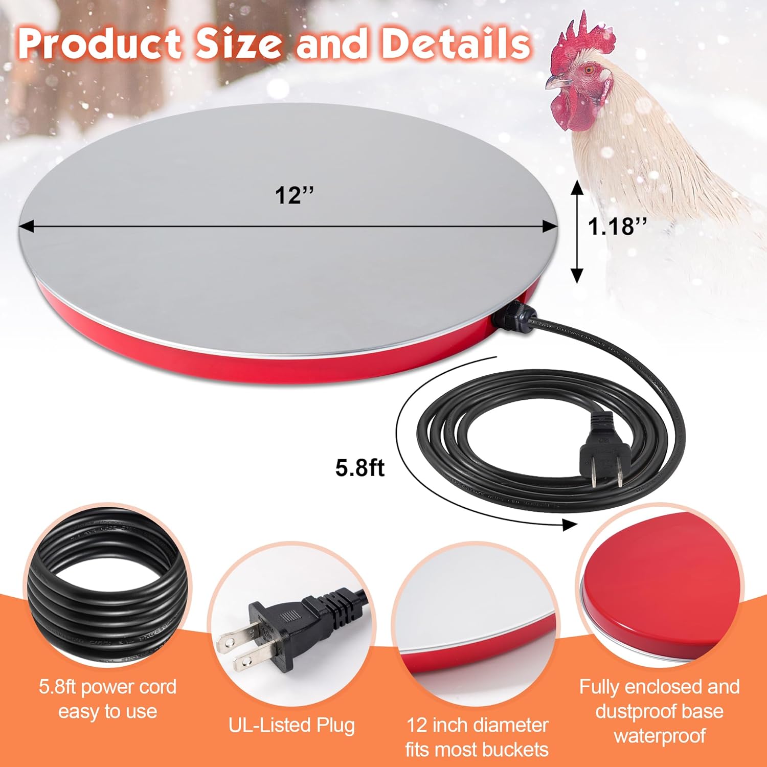 110V 80Watts Heated Chicken Waterer Metal Base B935519