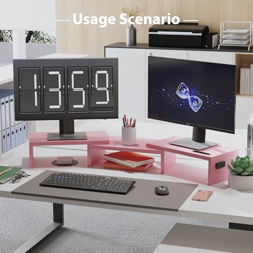 Black Dual Monitor Stand Riser with Smartphone Holder F432499