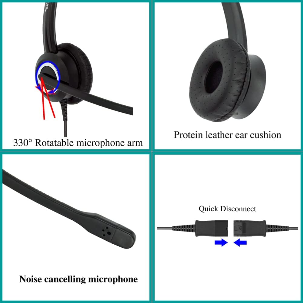 Noise Cancelling Binaural RJ9 VoIP Phone Headset with 3.5mm Adapter R8692