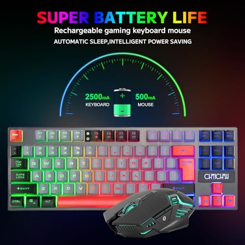 Rechargeable LED Backlit Tenkeyless Compact 87 Keys 6 Button Wireless Keyboard Mouse Combo C32397