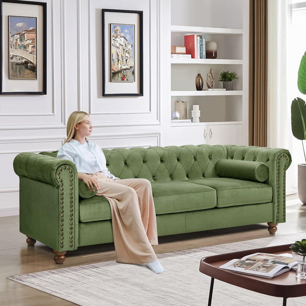 Green Velvet 3 Seater Chesterfield Sofa Z3756