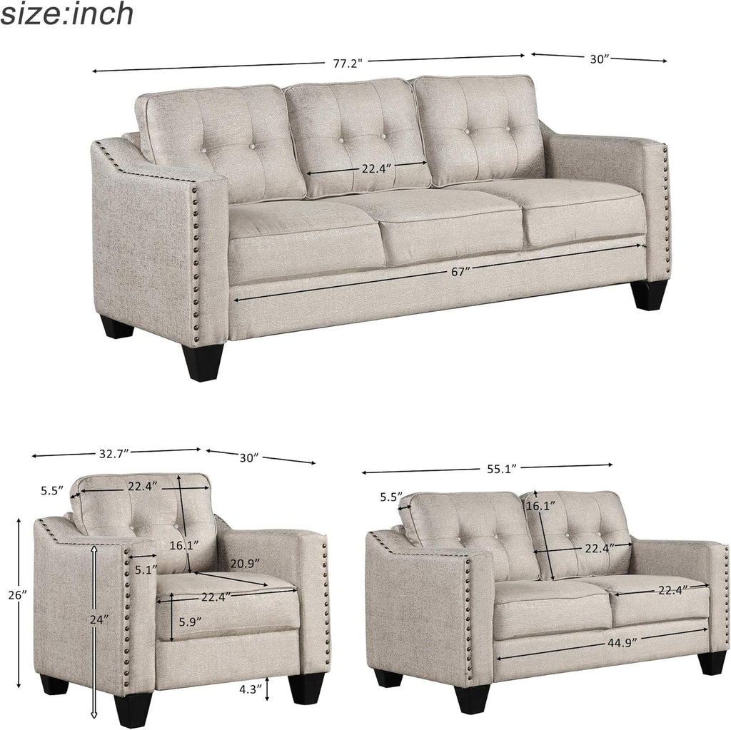 Beige Linen Fabric Sofa and Loveseat Set N2962