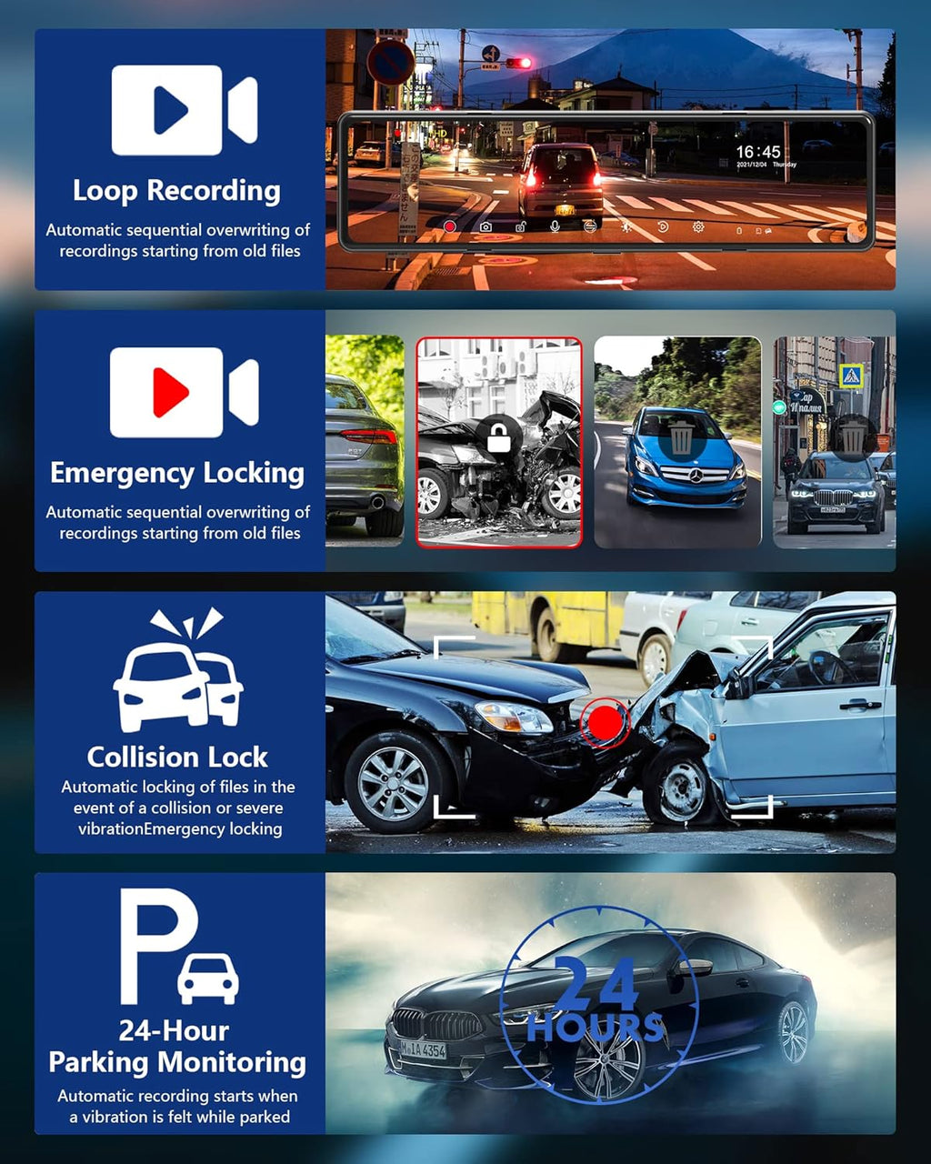 Mirror Dash Cam with Detached Front Camera 11 Rear View Mirror Camera Front and Rear FHD 1080P Waterproof Backup Camera Full Touch Screen with Night Vision V3466