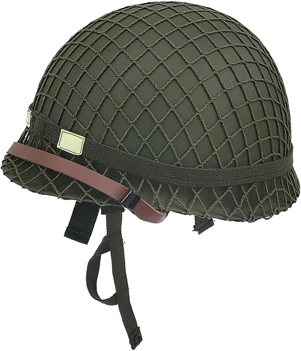 Steel Military Helmet Replica with Net Cover Chin Strap Cat Eye Band L354