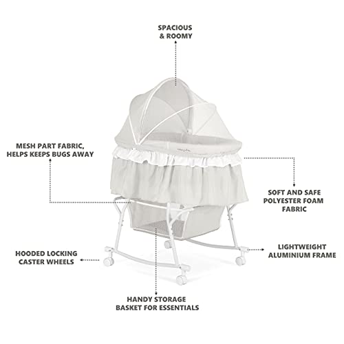Portable 2-in-1 Bassinet & Cradle in Blue and White with Storage Basket S952