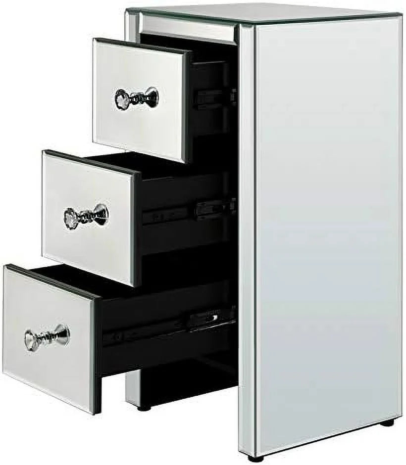 Mirrored Nightstand with 3 Drawers Silver U5171