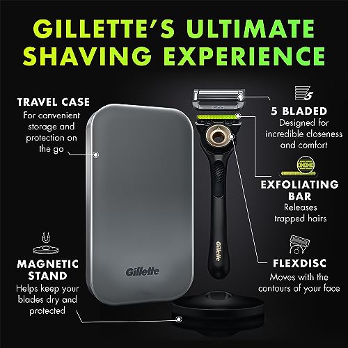 Gold Edition Razor with Exfoliating Bar, 1 Handle, 3 Razor Blade Refills, 1 Travel Case, 1 Premium Magnetic Stand T7858