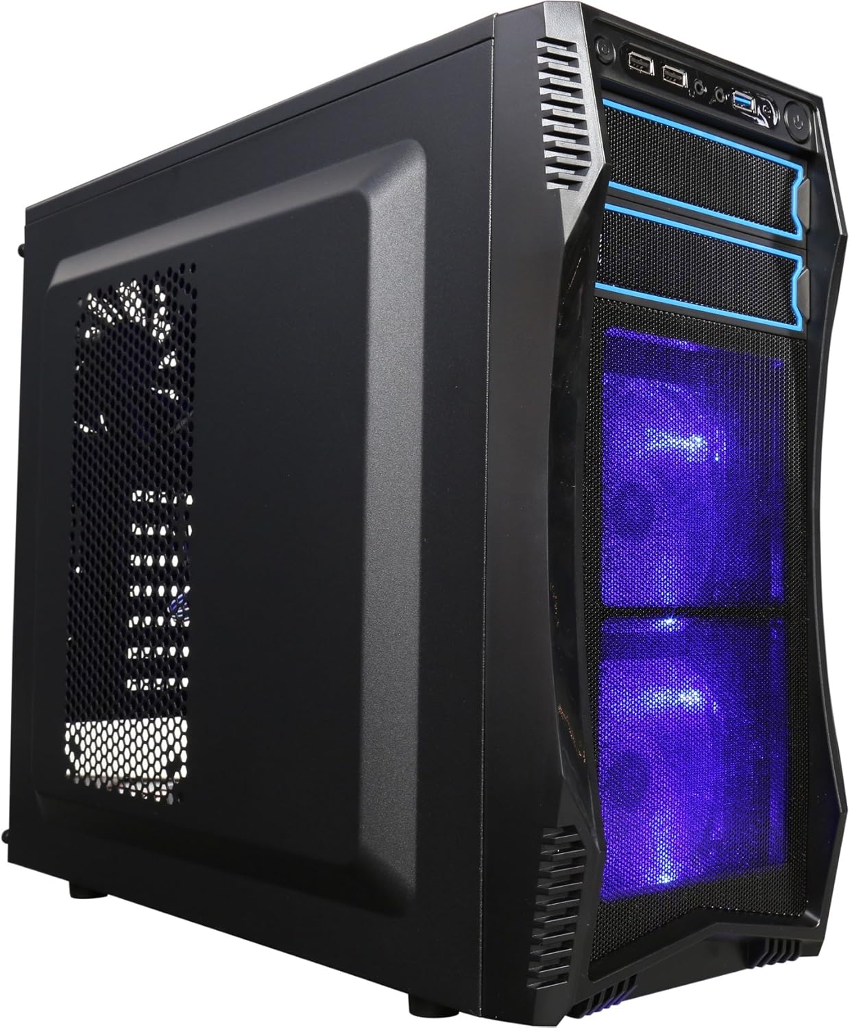 ATX Mid Tower Computer Case with Blue LED and 3 Case Fans O386