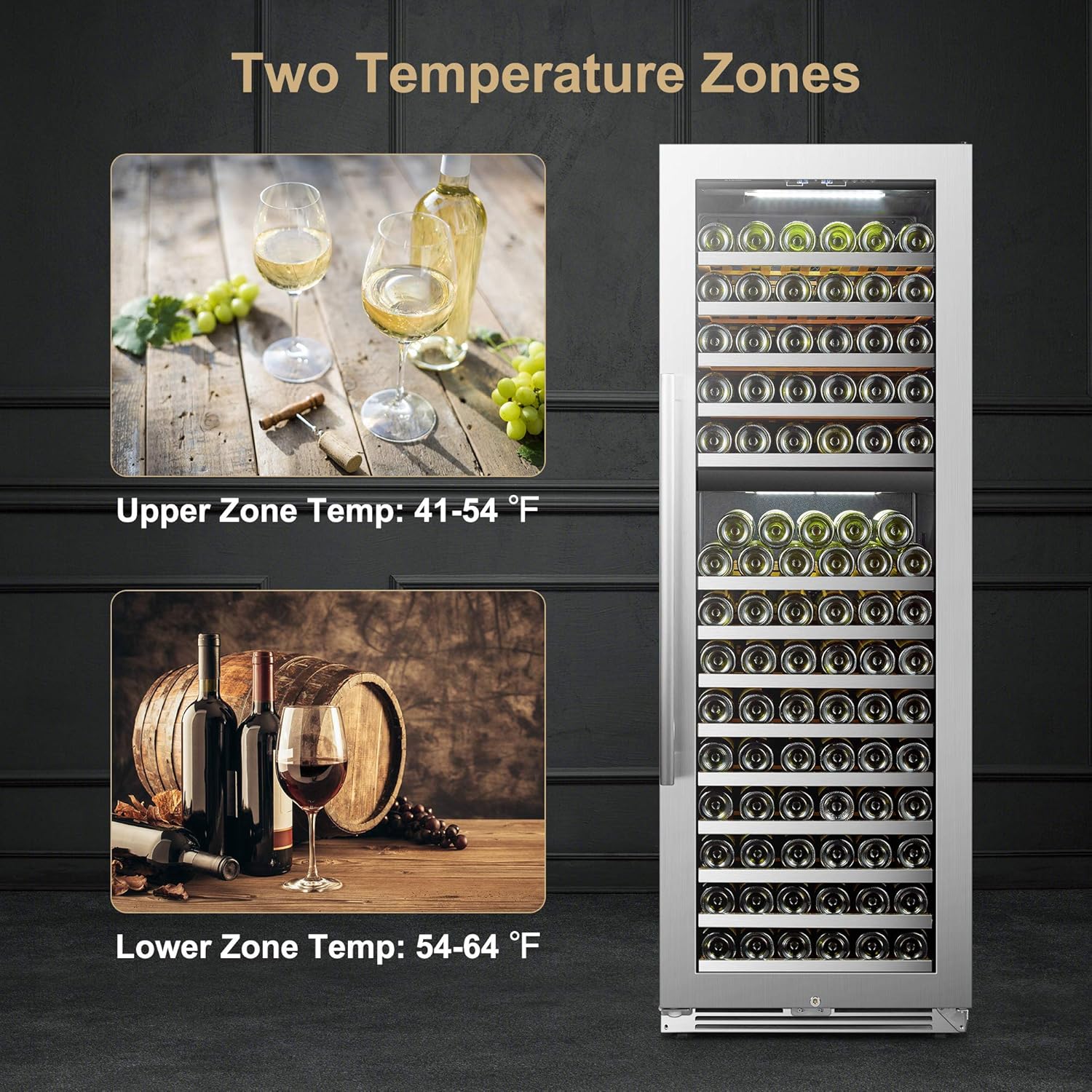 153 Bottle Built-in Dual Zone Stainless Steel Wine Cooler M48695