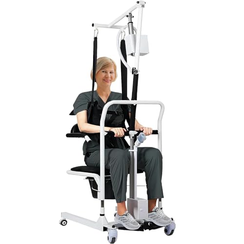 Electric Transfer Chair Patient Lift 180° Split Seat 330 lbs Load-Bearing White Black I4794