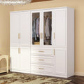 White 8 Door Wooden Wardrobe Armoire with Drawers and Hanging Rods W479