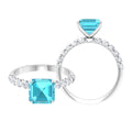 3.75 CT Swiss Blue Topaz Solitaire Ring with Diamond Side Stones, 925 Sterling Silver, US 4.00 I993