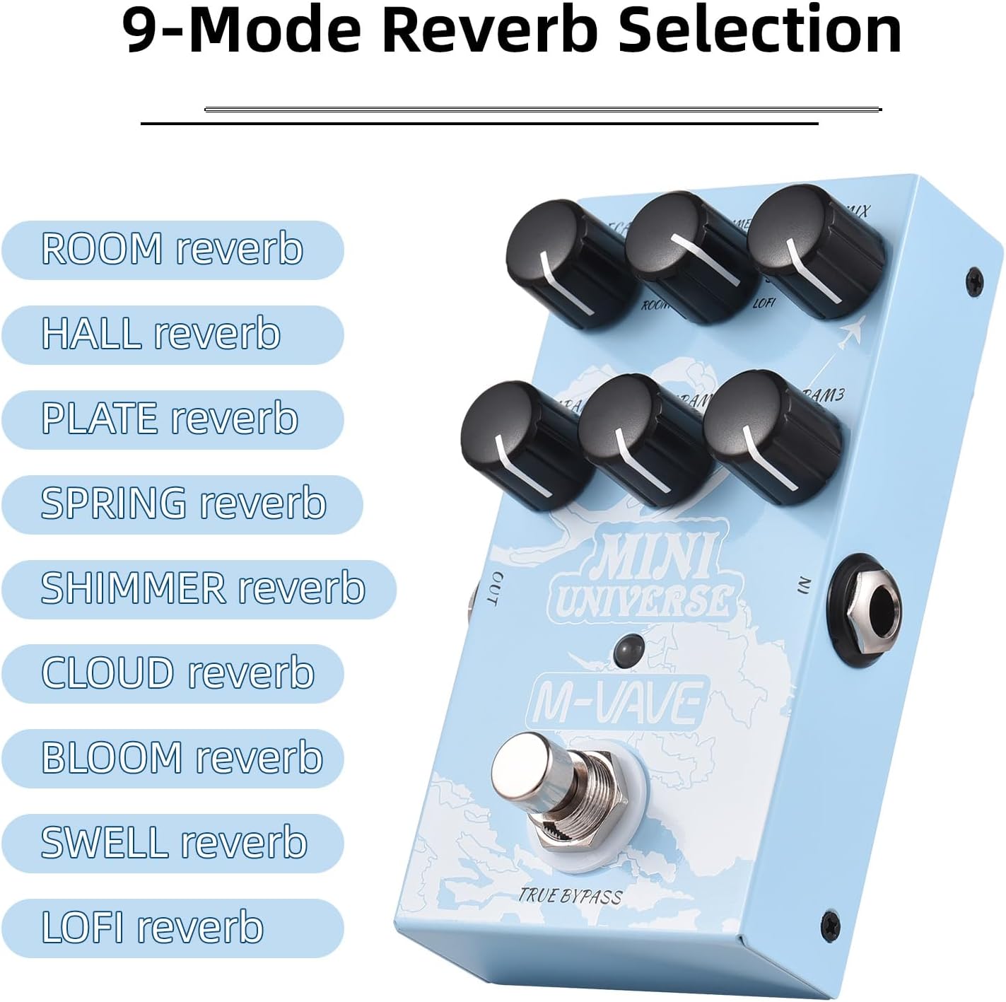 Digital Reverb Pedal with 9-Mode Reverb Selection for Guitar Bass A5144