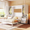 Full White Wood Murphy Bed with Desk and Storage W6851