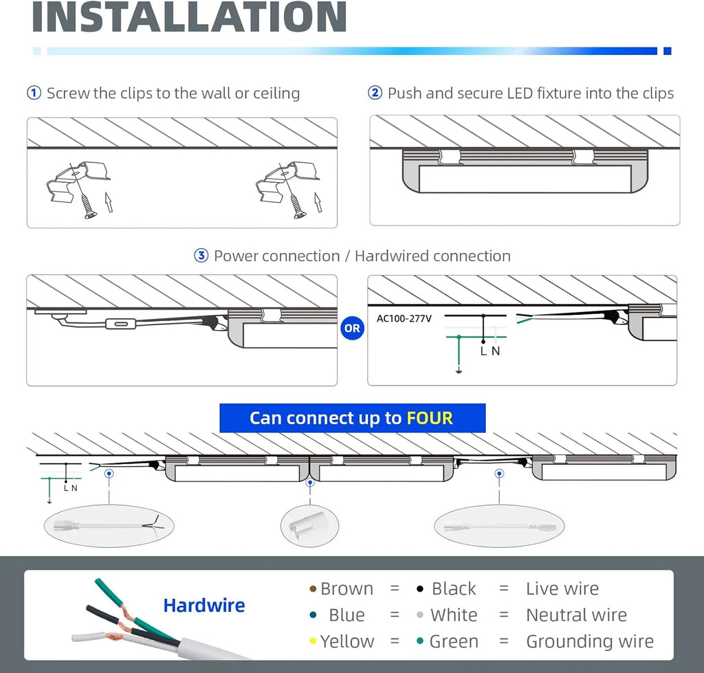 8FT 72W 9000LM 5000K Daylight White T8 Linkable LED Shop Light, 4 Packs O95387