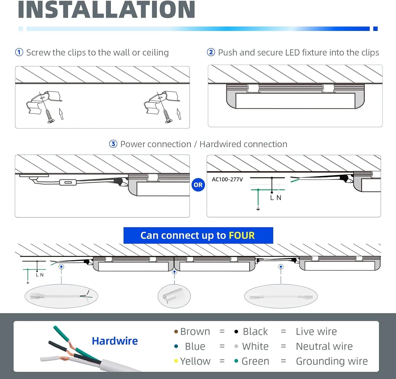 8FT 72W 9000LM 5000K Daylight White T8 Linkable LED Shop Light, 4 Packs O95387