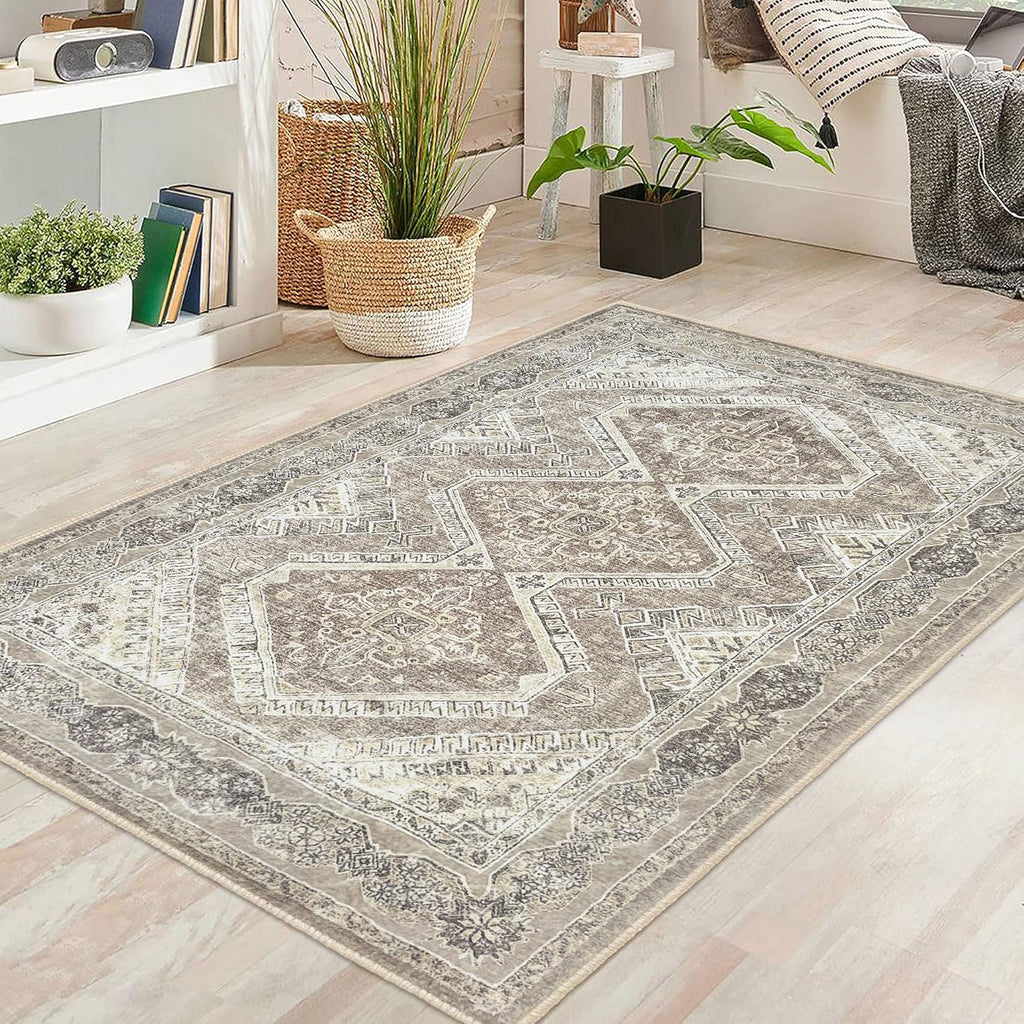 Washable 4x6 Faux Wool Area Rug Y2603