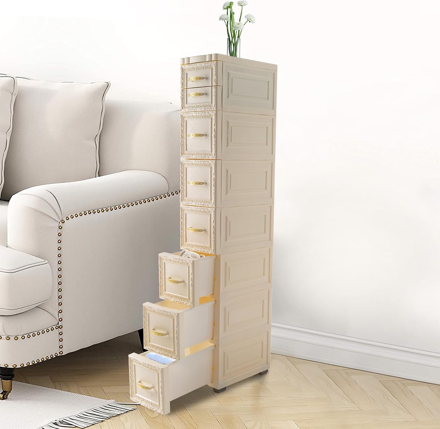 8 Drawer Narrow Storage Cabinet with Pull Handles Y6853