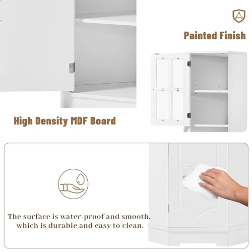White Tall Corner Cabinet with Adjustable Shelves and Doors F123789