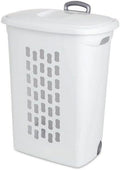 White Wheeled Laundry Hamper with Retractable Handle and Lid Z16409