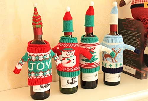 4 Pack Christmas Wine Bottle Covers and Hats Kit J708