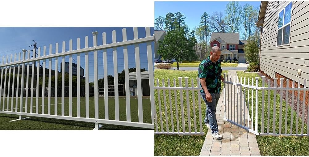 Lightweight Portable Vinyl Picket Fence Kit with Metal Base, White S57984