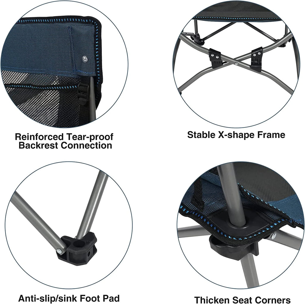 Low Beach Chair with Adjustable Backrest and Cup Holder, Navy F7552