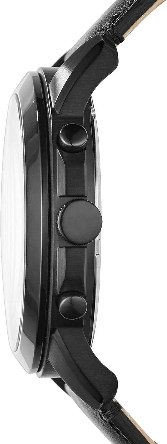 Black Stainless Steel and Leather Chronograph Watch U50819