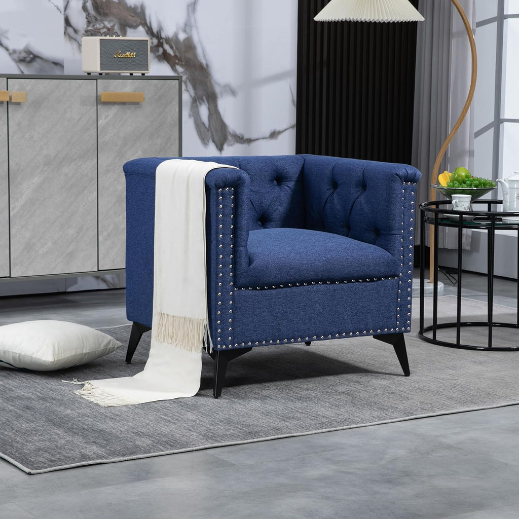 Blue Linen Fabric Arm Chair W784