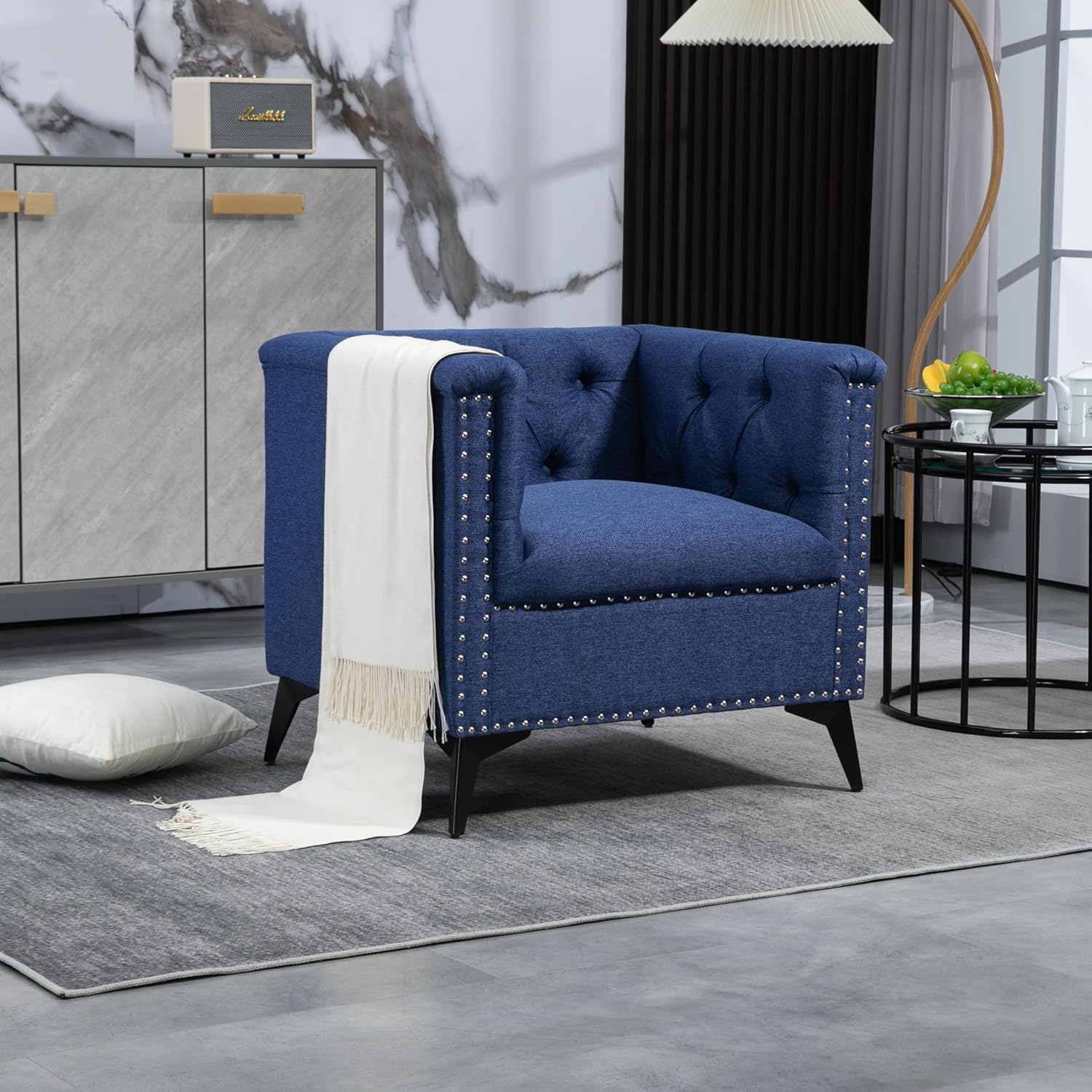 Blue Linen Fabric Arm Chair W784