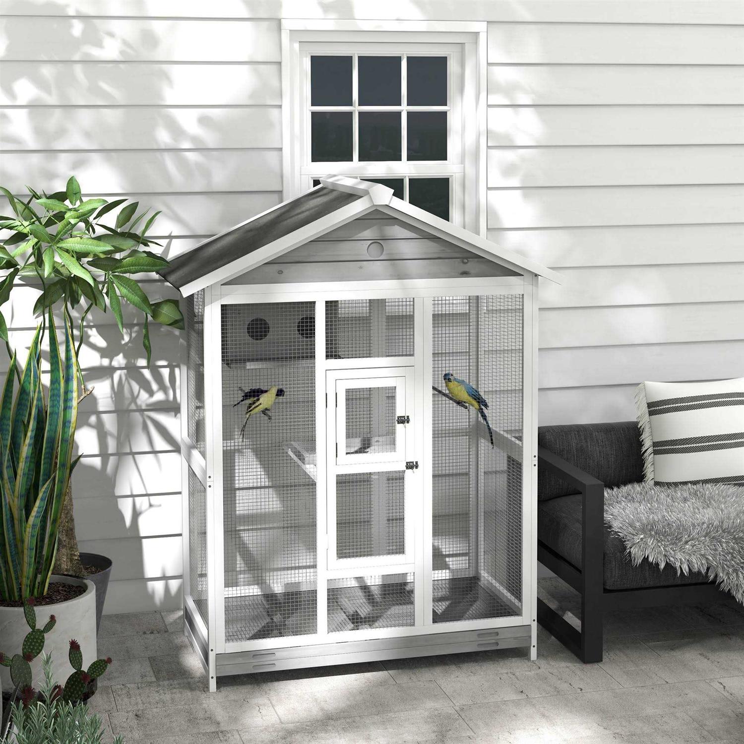64.5 Wooden Bird Cage with 4 Perches, Nest and Slide-Out Tray A978815