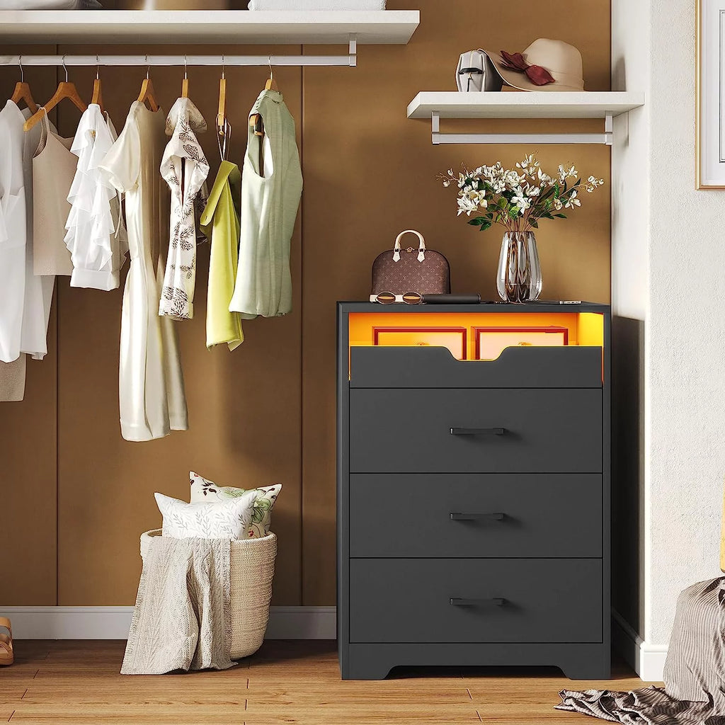 3 Drawers Black Dresser with LED Lights O934
