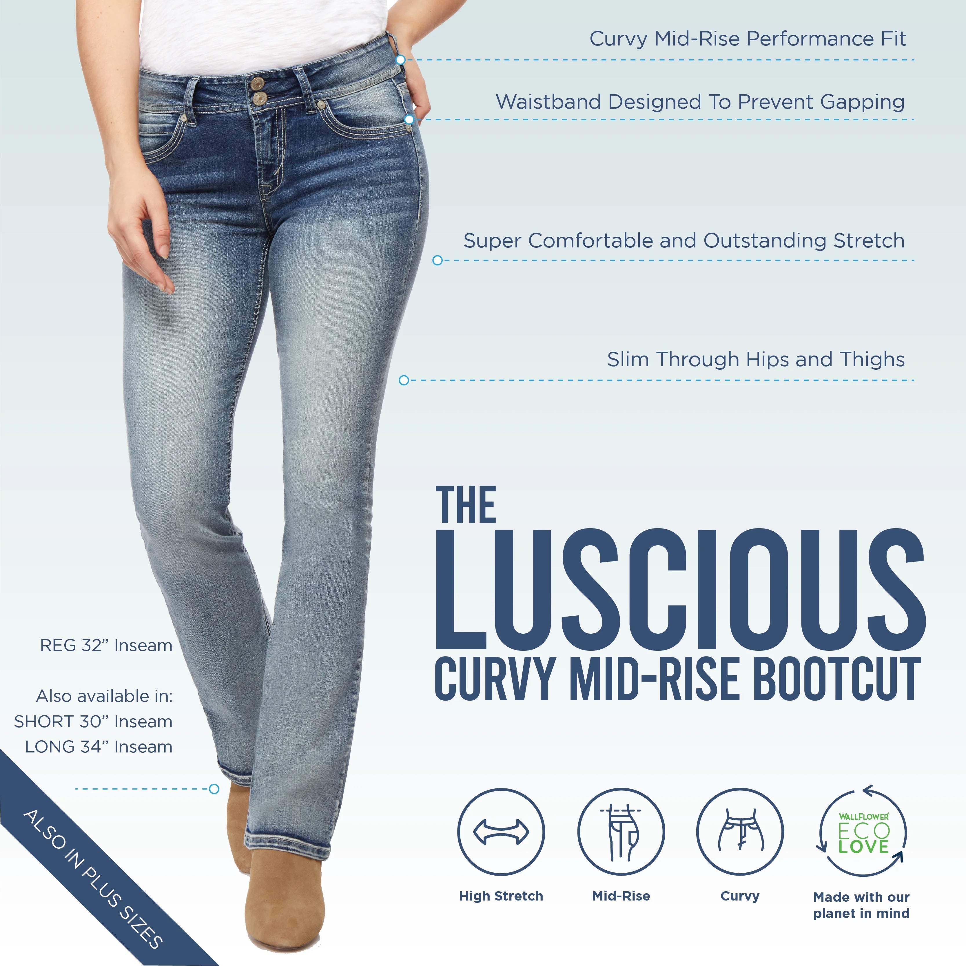 Women's Bootcut Mid-Rise Stretch Jeans T57438