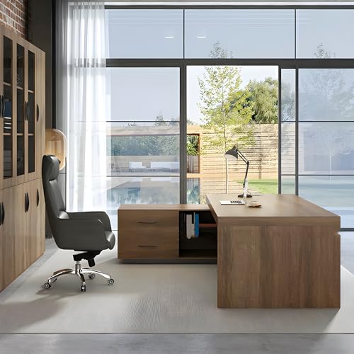 Rustic L Shape Engineered Wood Executive Desk 63" L x 31.5" W x 29.5" H Z252634