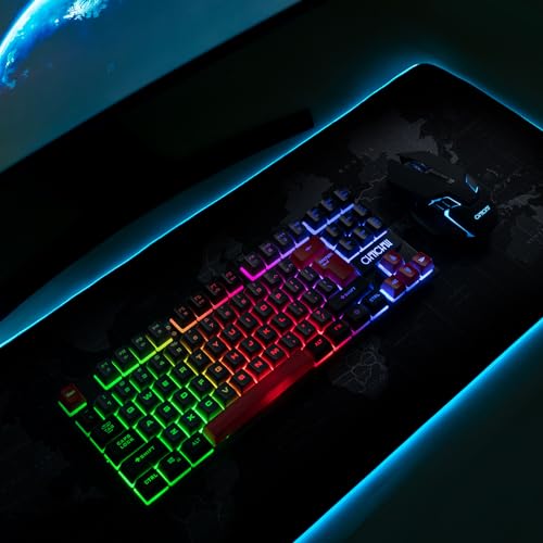 Rechargeable LED Backlit Tenkeyless Compact 87 Keys 6 Button Wireless Keyboard Mouse Combo C32397