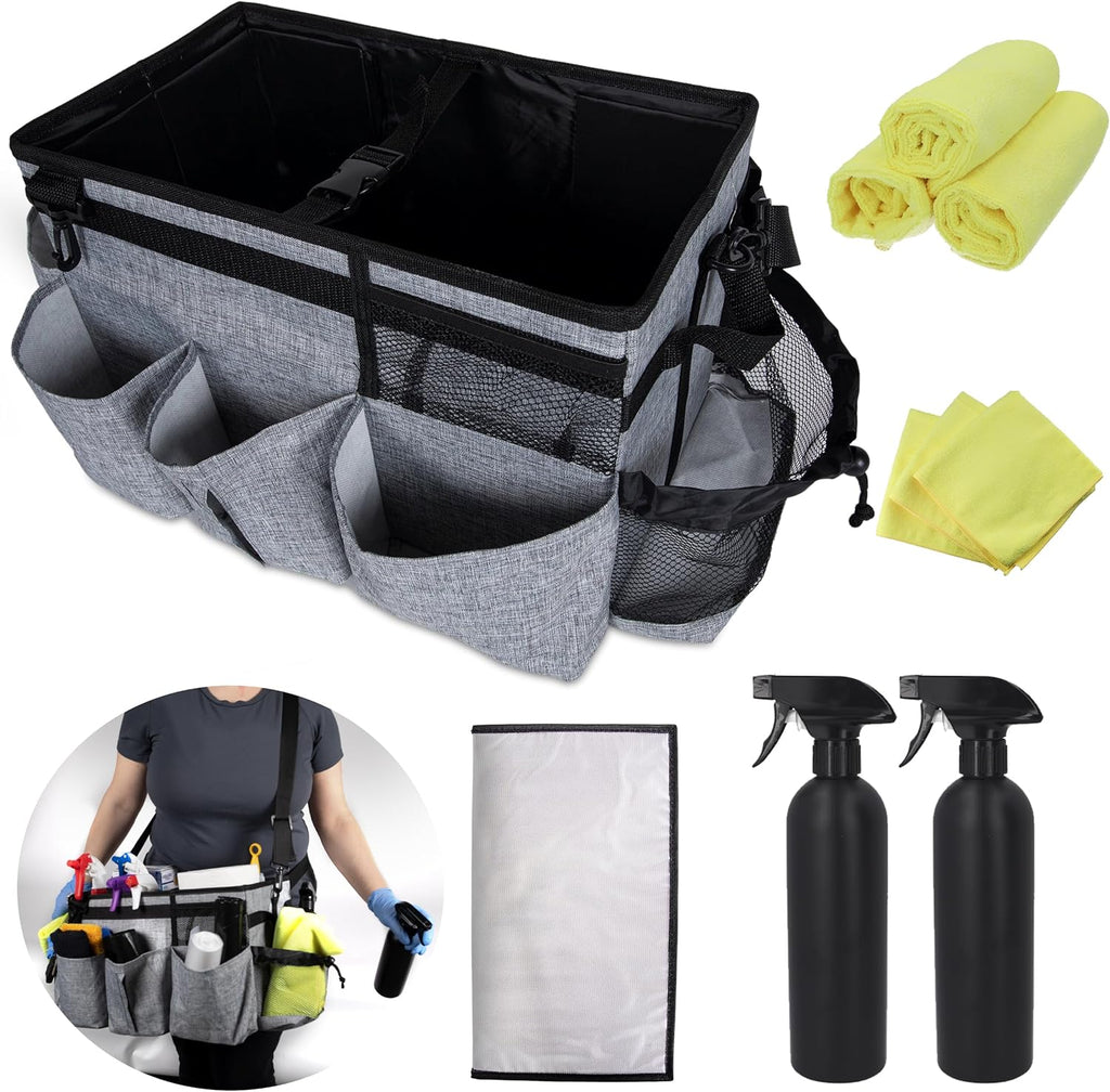 Large Cleaning Caddy with Handles and Strap, 3 Microfiber Cloths and 2 Spray Bottles G121603