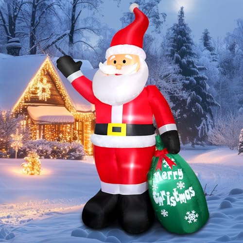 7 FT Christmas Inflatable Santa Claus with Green Gift Bag A356