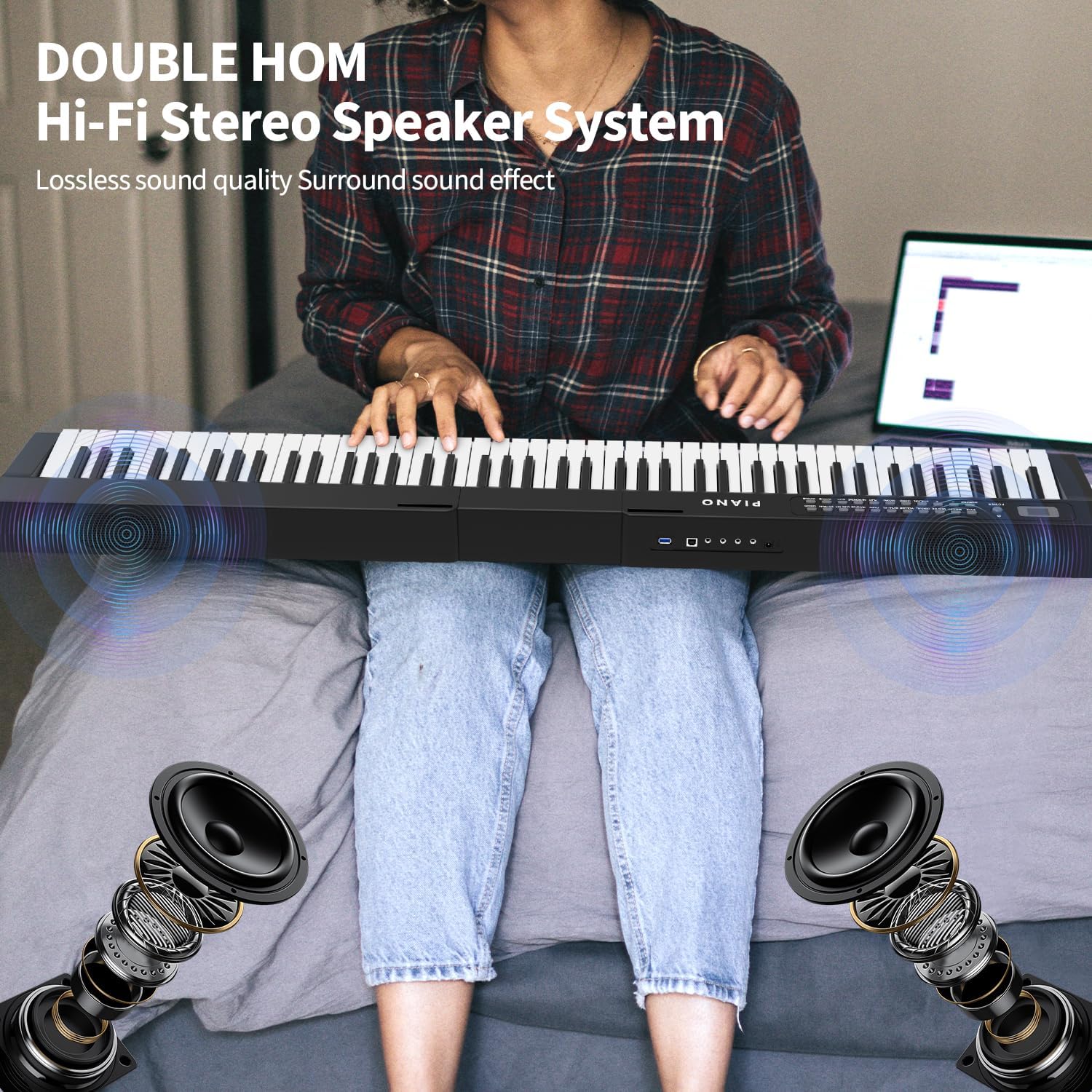 88 Key Semi Weighted Digital Piano Keyboard Set with Stand, Built-In Speakers, Sustain Pedal, Bluetooth, MIDI, USB, MP3 B68517
