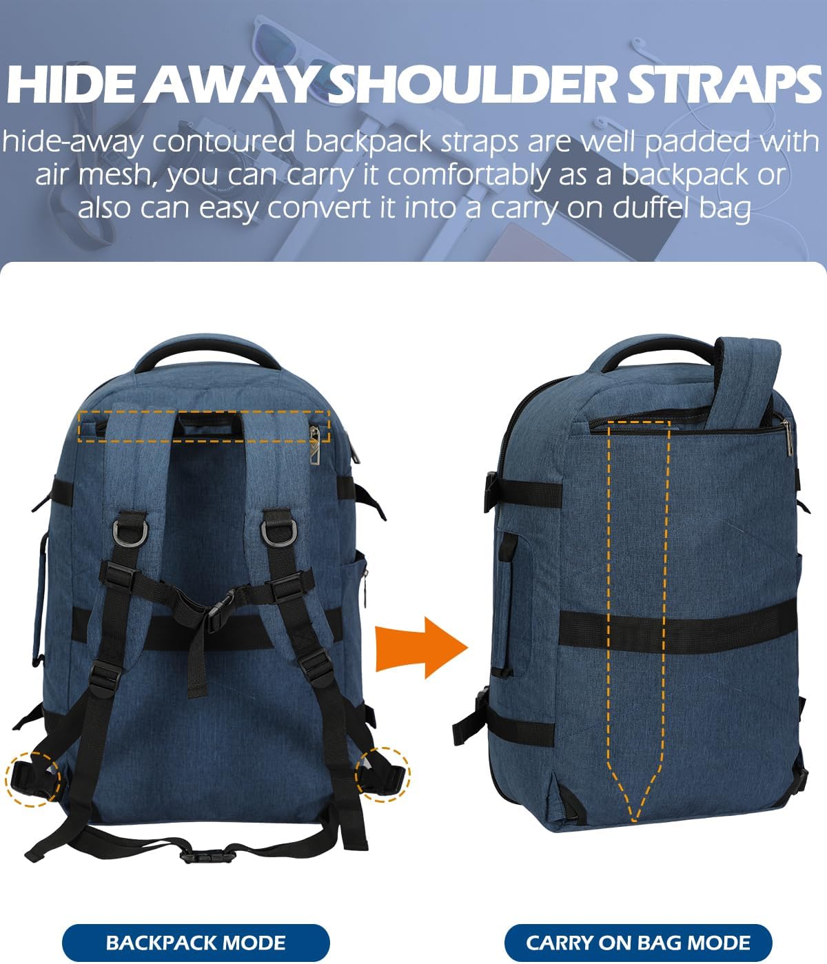 40L Blue with Grey Travel Backpack D219