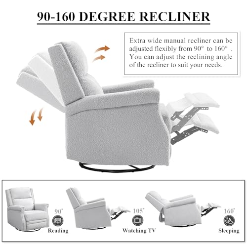 Beige Boucle Upholstered Swivel Recliner Chair V8156