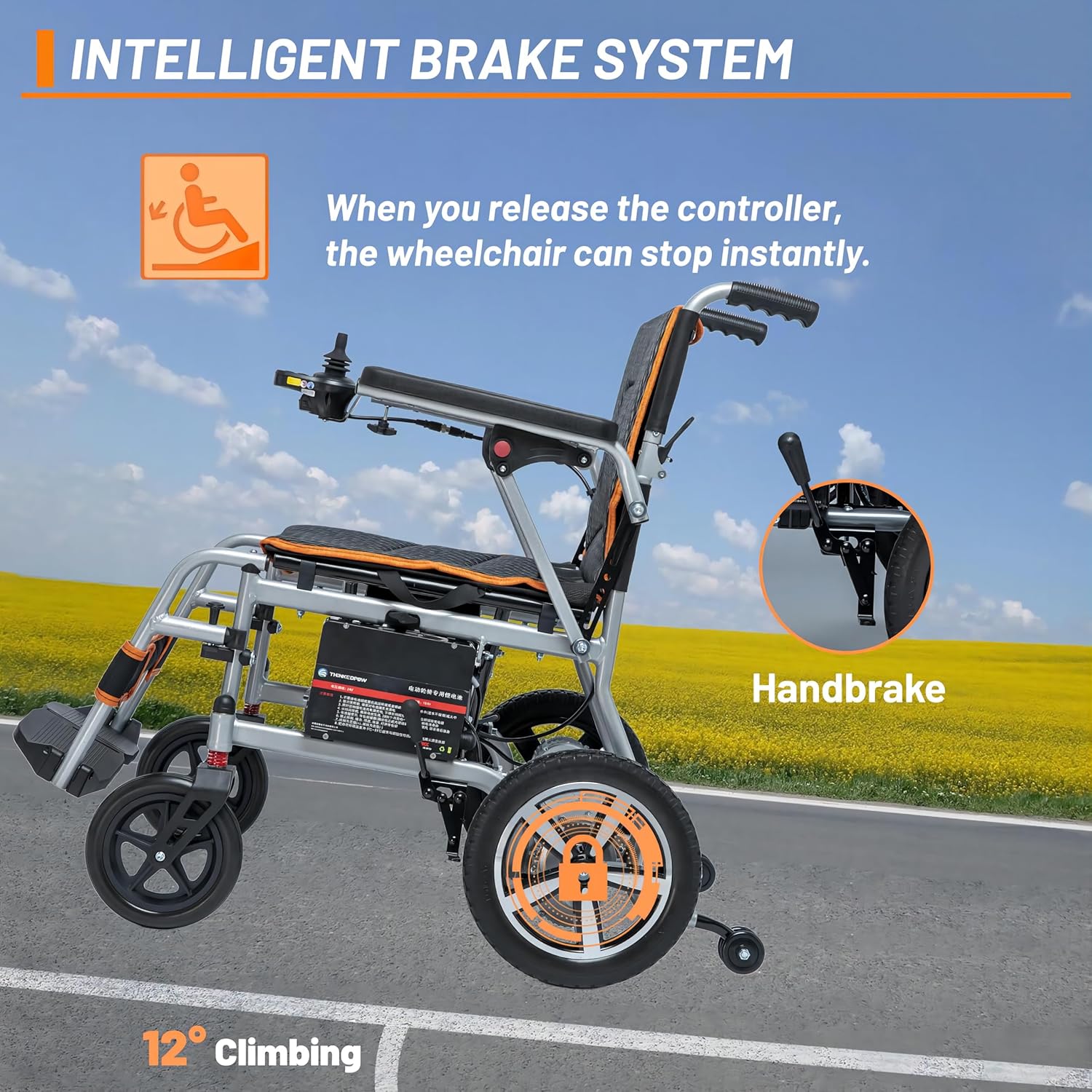 Lightweight Portable Electric Wheelchair, 33lbs, 10 Miles Range B625