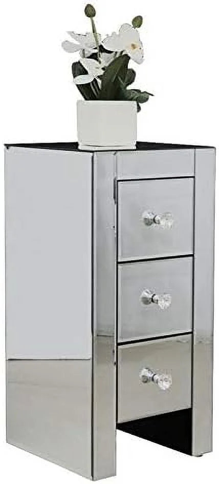 Mirrored Nightstand with 3 Drawers Silver U5171