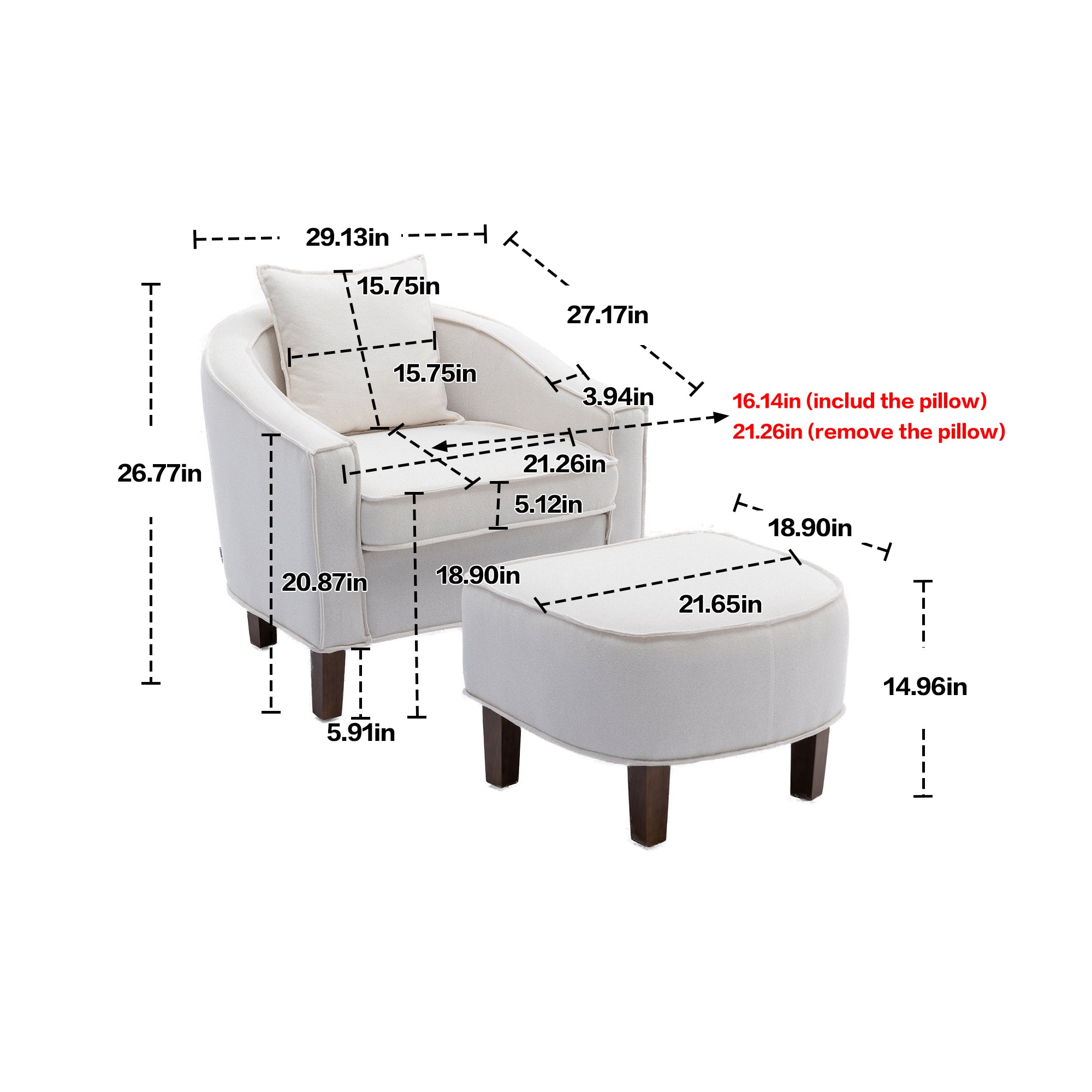 Olive Linen Microsuede Fabric Barrel Chair with Ottoman L484530