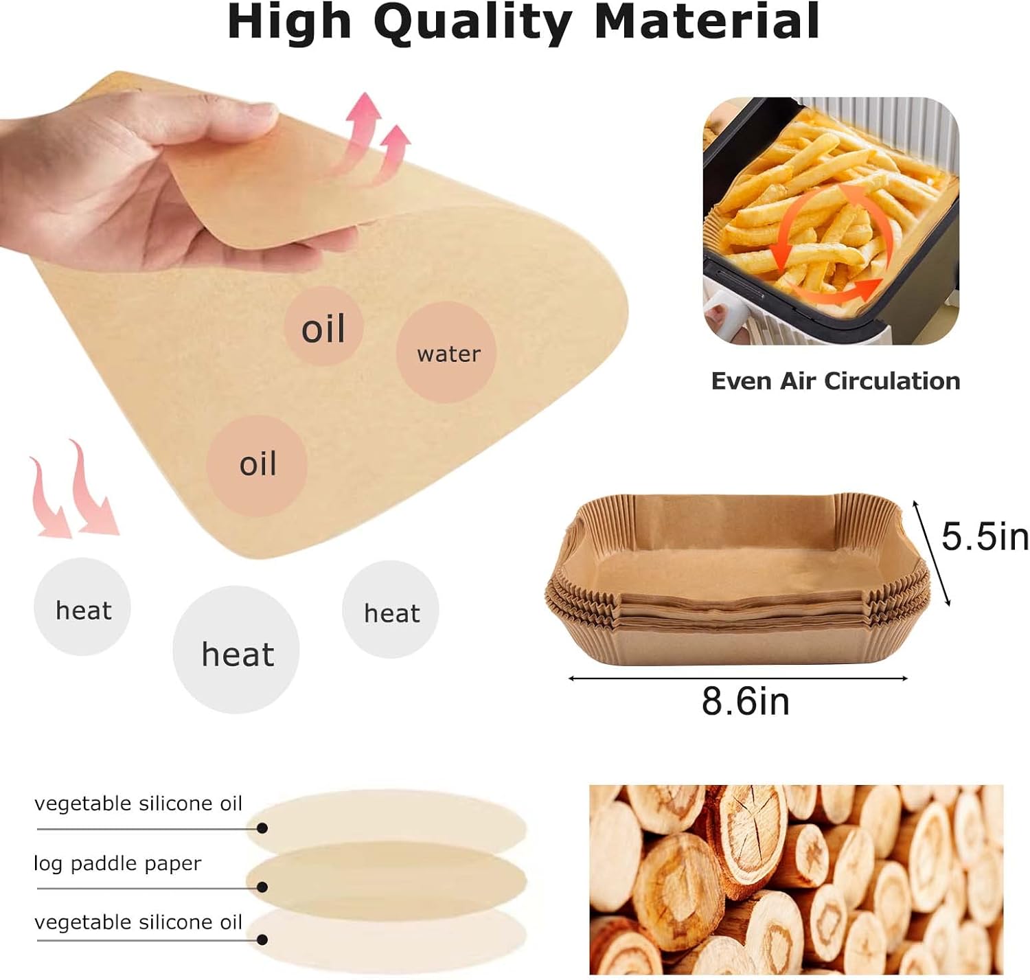100Pcs Rectangular Baking Paper Liners for Air Fryers Z81911