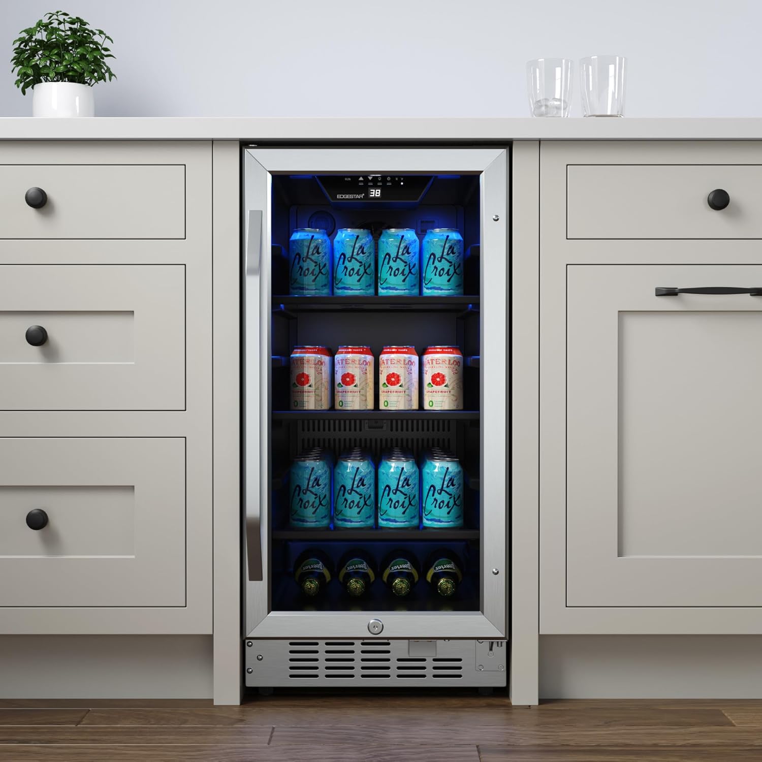 15 Inch Wide 80 Can Built-In Beverage Cooler with Blue LED Lighting P5064