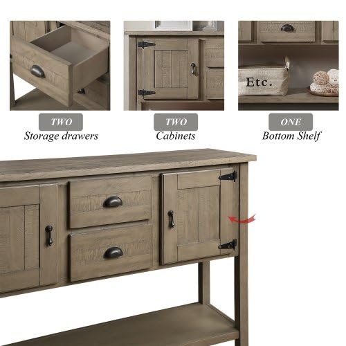 Antique White Wooden Sideboard Buffet with 2 Drawers 2 Cabinets and Lower Shelf S77703