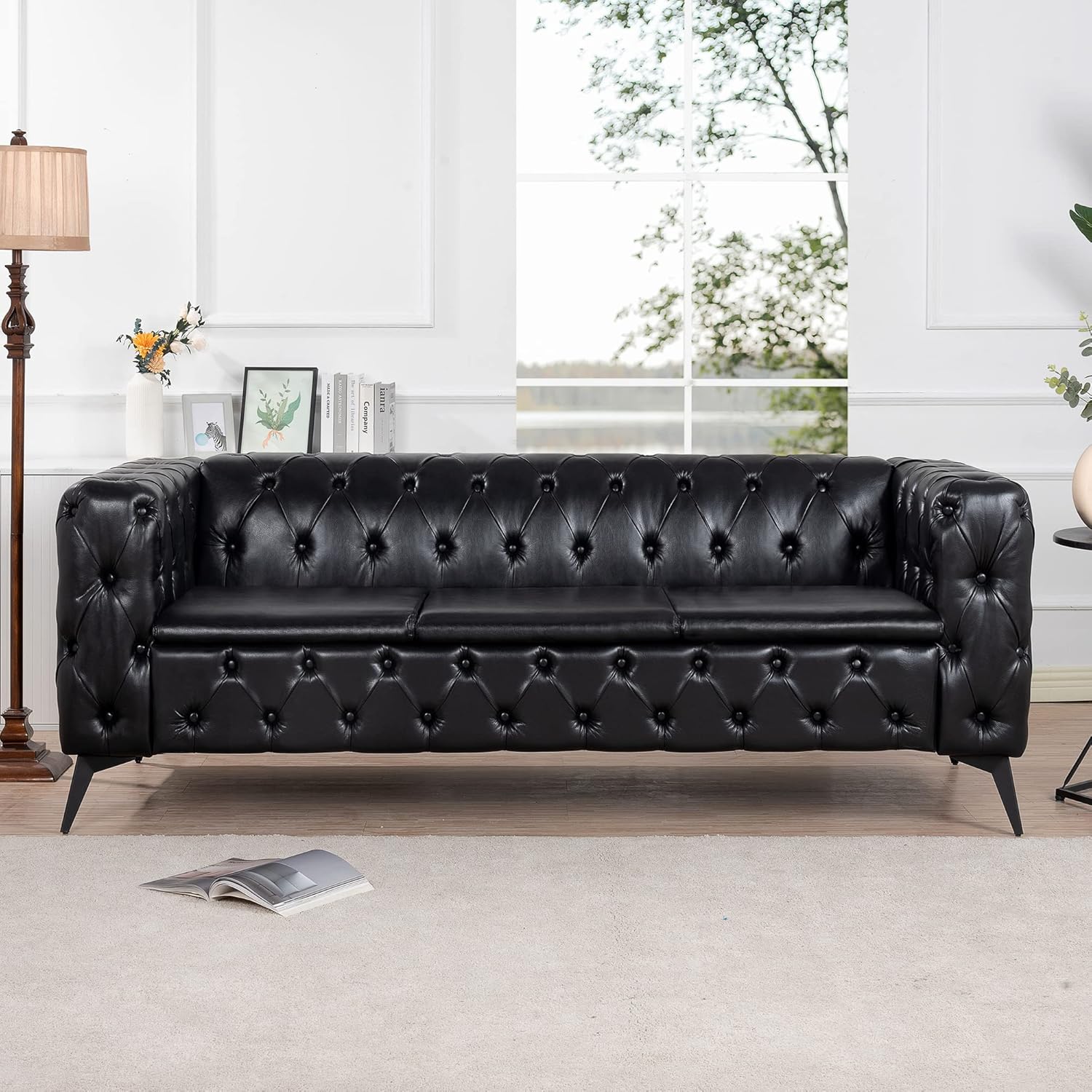 Comfy Couch Traditional Square Arm Sofa 84.06 Inch Width Removable Cushion 3 Seater P833