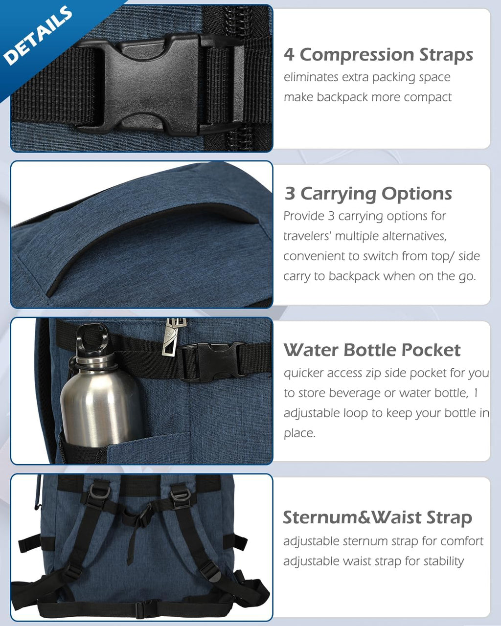 40L Blue with Grey Travel Backpack D219